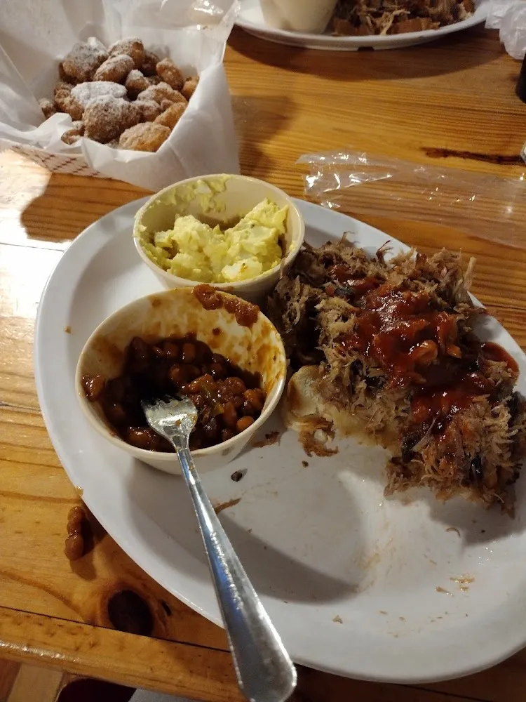 BBQ Pork Plate with Potato Salad and Baked Beans